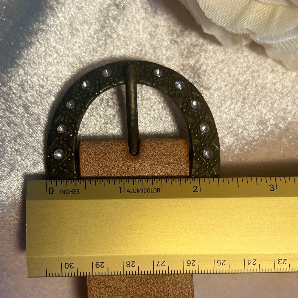 Chic Tan Perforated Belt with Rhinestones on Buckle - Picture 16 of 16